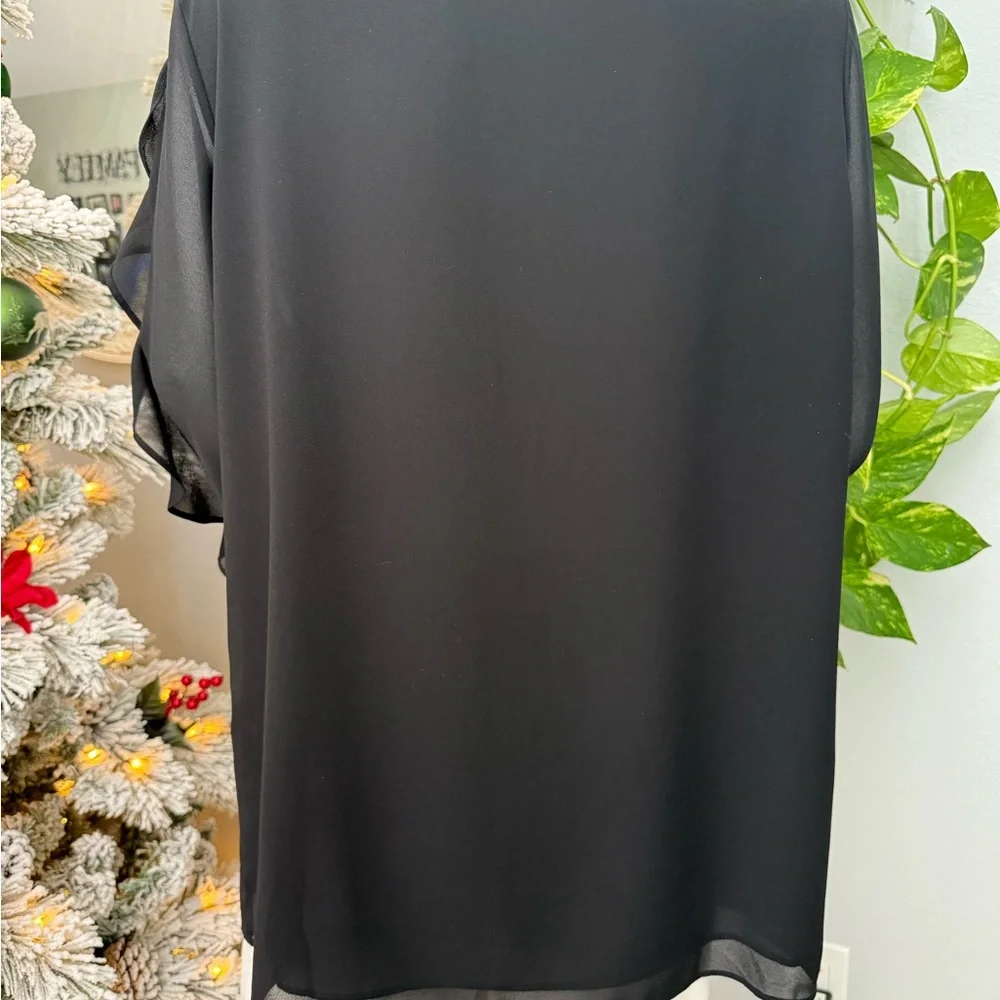 Roz & Ali Black Sheer Ruffle Sleeve Blouse - Picture 2 of 4